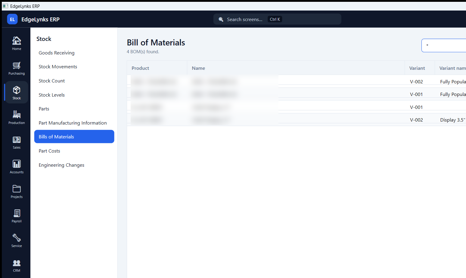 Bill of materials