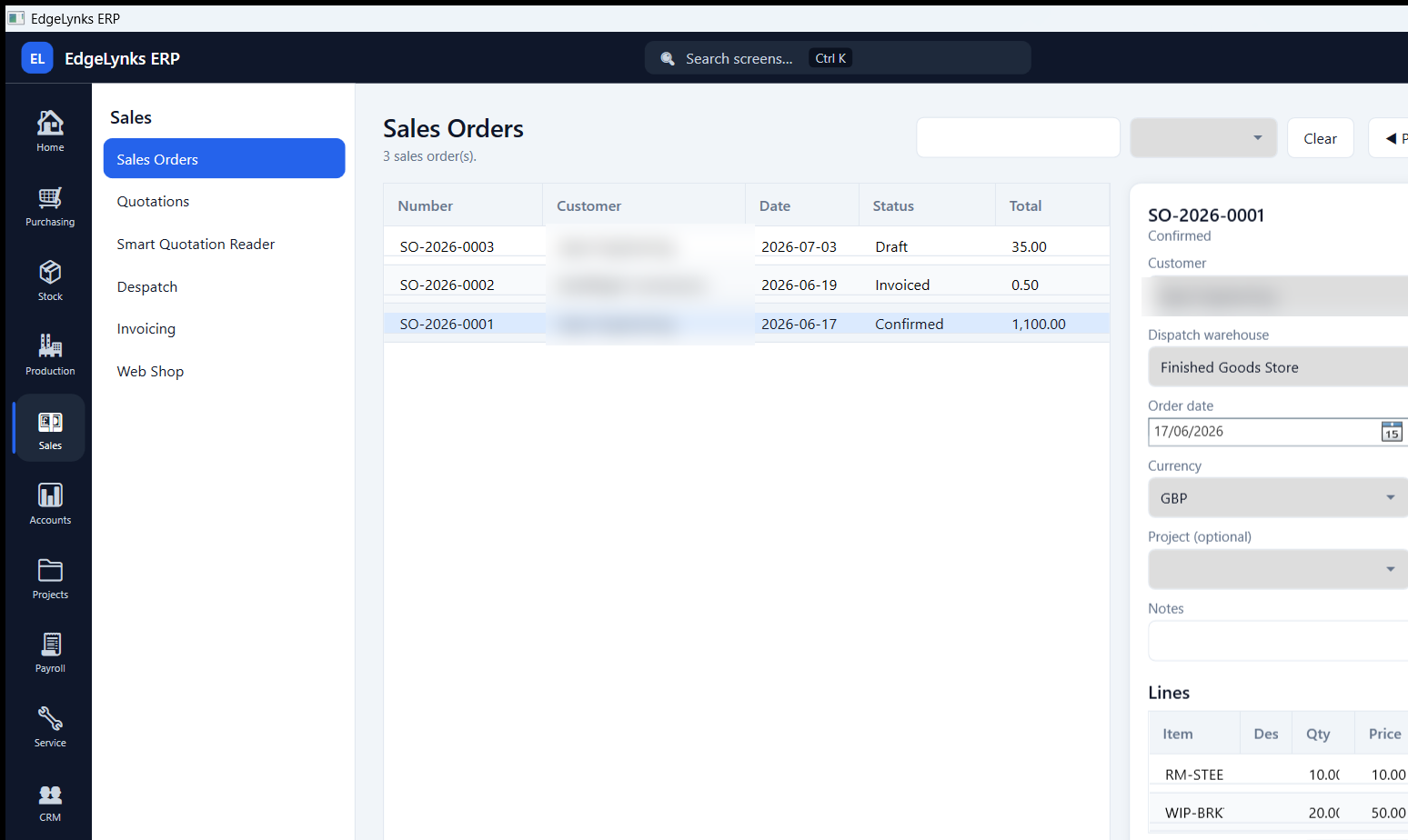 Sales order detail